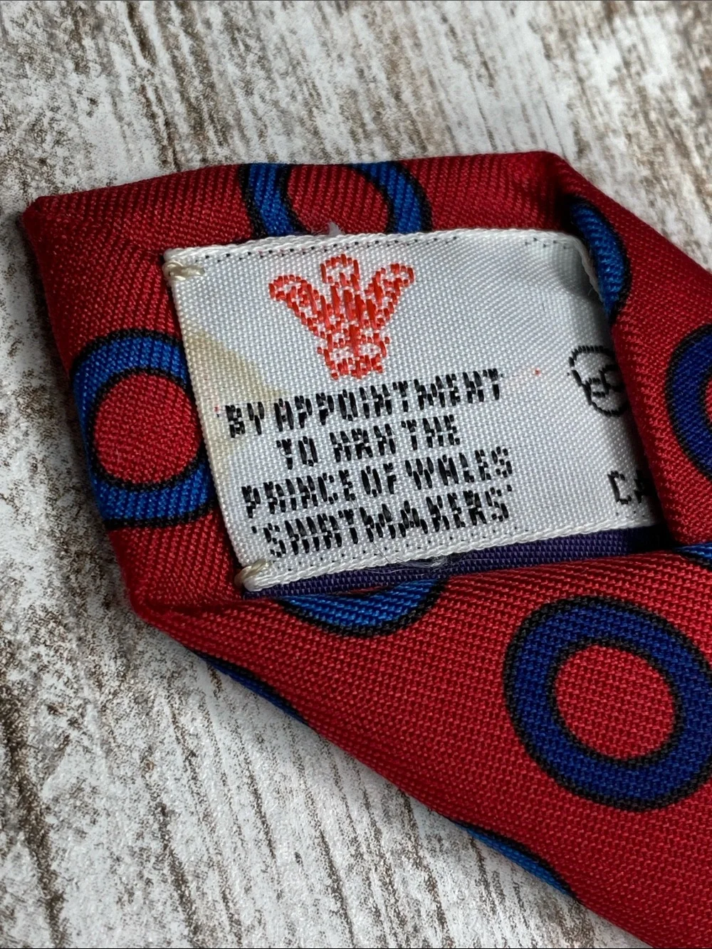 Turnbull & Asser Vintage 100% Silk Tie Red Blue Geometric Oval Extra Long 59”